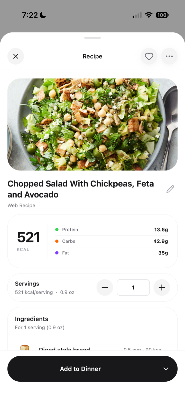 Recipe with photo and macros